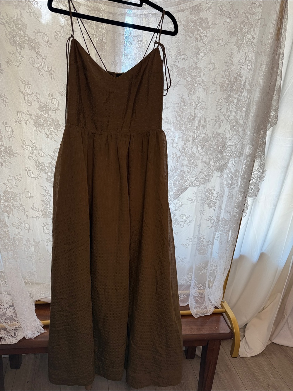 En Saison Chocolate Brown Maxi Dress with Tie Straps